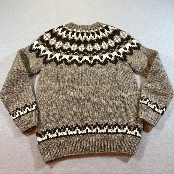 VTG Viking Icelandic Wool Sweater Women’s Large Cream Brown Fair Isle Hand Knit - Picture 9 of 10